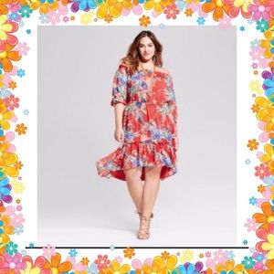 AVA & VIV red tropical print dress Sz 1X